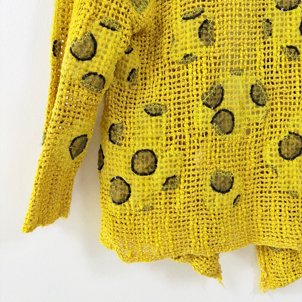 Save The Queen Yellow Silk Cotton Abstract Lace Art to Wear Cardigan Top Women L - Picture 10 of 15